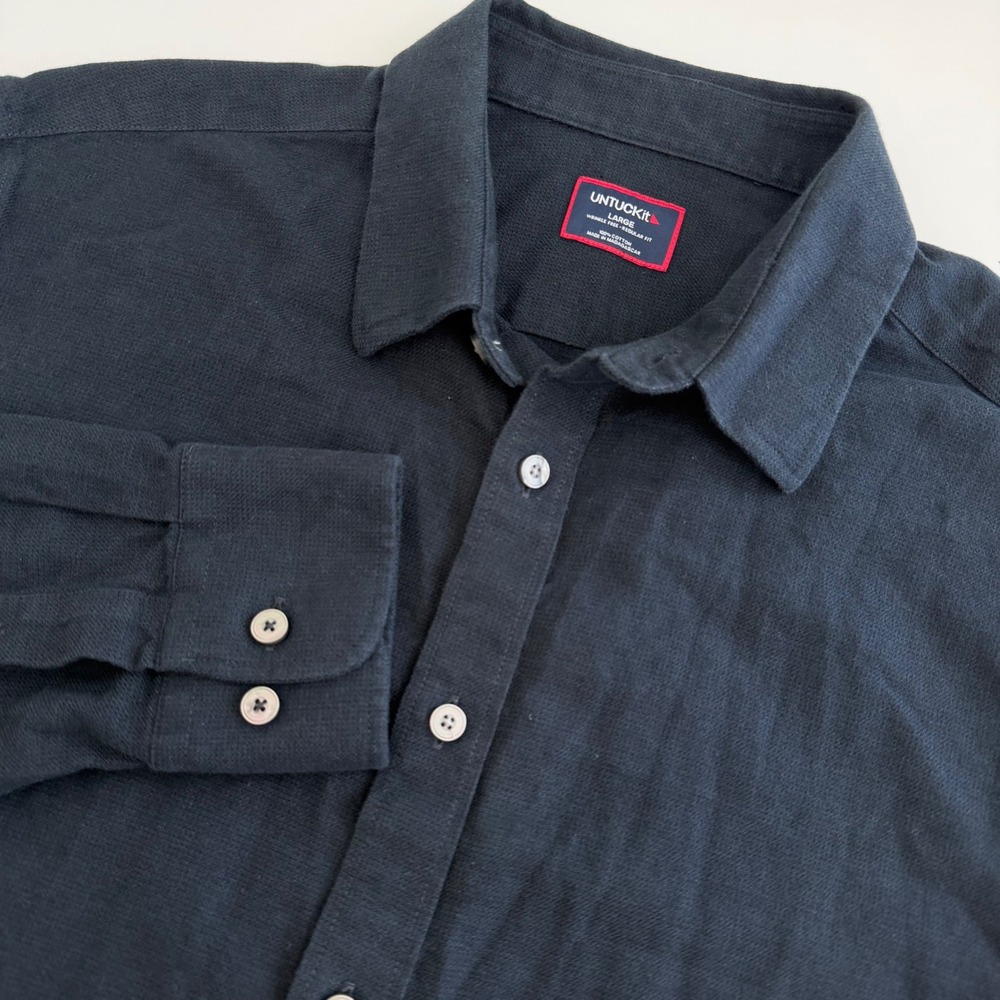 UNTUCKit Veneto WF 100% Cotton Black‎ Long Sleeve Button Down Men's Large